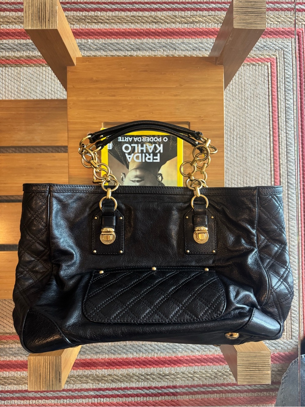 Vintage Made in Italy Marc Jacobs Black Quilted Leather Tote with Gold Hardware